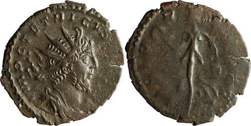 Ancient Roman coin of the Emperor Tetricus I found in England