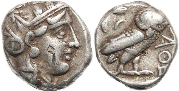 Attica Athens AR silver Tetradrachm - pentagram graffiti - nicely toned