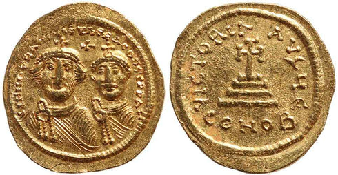 Ancient Byzantine gold coin of Heraclius and Heraclius Constantine - gold solidus