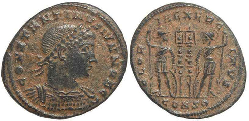 Roman coin of Constantine II - GLORIA EXERCITVS - Constantinople Mint - VF+