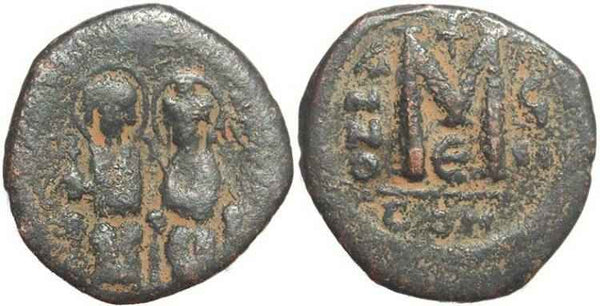 Byzantine Empire - Justin II & Sophia AE follis - Constantinople - Year 7