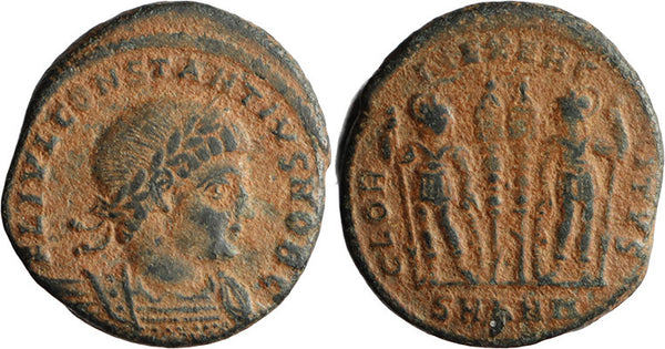 Ancient Roman coin of Constantius II as Caesar minted in Antioch - GLORIA EXERCITVS