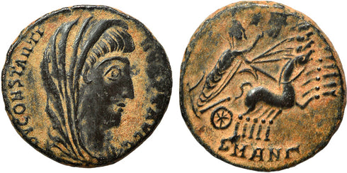 VF+++ Ancient Roman coin of Constantine I the Great reaching for the Hand of God