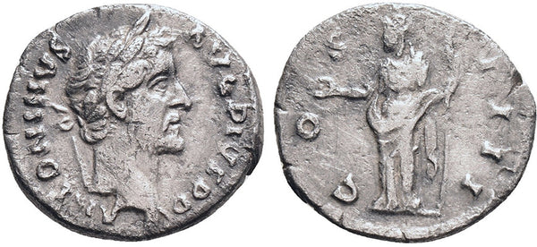 Ancient Roman silver denarius of the Emperor Antoninus Pius minted in Rome