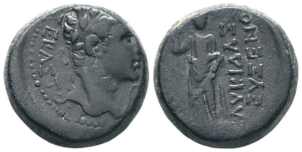 Ancient Roman Provincial coin of the Emperor Tiberius minted in Eucarpia, Phrygia