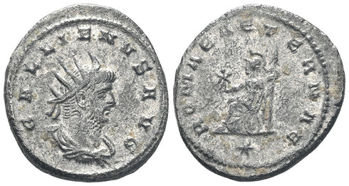 Ancient Roman silvered coin of the Emperor Gallienus as Augustus