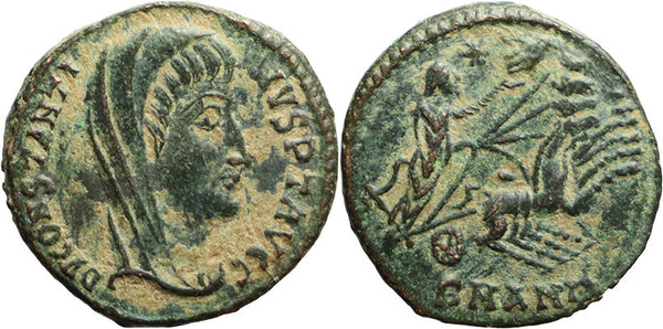 Ancient Roman coin of Constantine I the Great reaching for the Hand of God