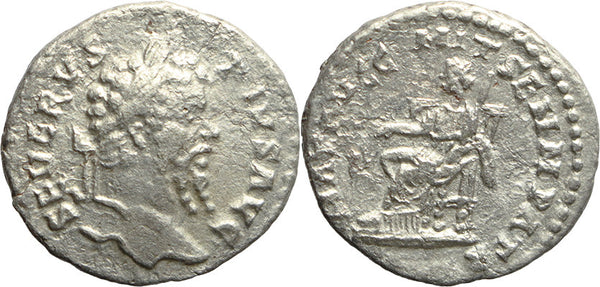 Ancient Roman silver denarius of the Emperor Septimius Severus minted in Rome