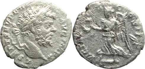 Ancient Roman silver denarius of the Emperor Septimius Severus minted in Rome