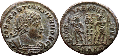 Ancient Roman coin of Constantine II minted in Antioch - GLORIA EXERCITVS
