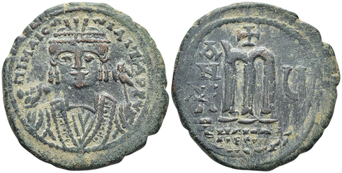 Ancient Byzantine coin of Maurice Tiberius AE Follis - Theoupolis (Antioch) Mint