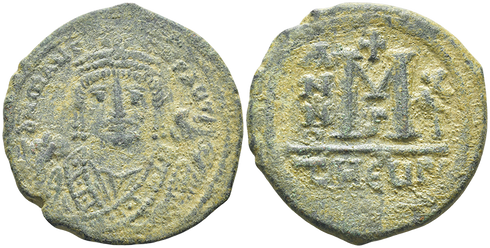 Ancient Byzantine coin of Maurice Tiberius AE Follis - Theoupolis (Antioch) Mint