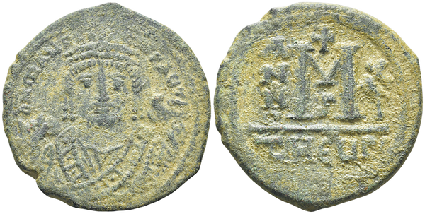 Ancient Byzantine coin of Maurice Tiberius AE Follis - Theoupolis (Antioch) Mint