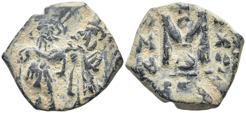 Ancient Byzantine coin of Heraclius 610-641 AD and Heraclius Constantine AE Nummi