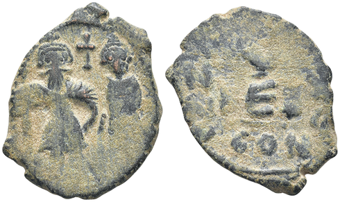 Ancient Byzantine coin of Heraclius 610-641 AD and Heraclius Constantine