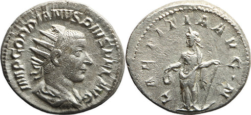 Ancient Roman silver coin of the Emperor Gordian III as Augustus minted in Rome