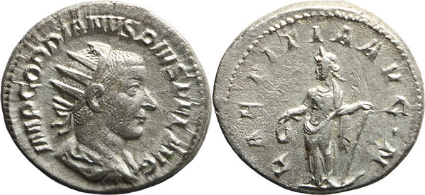 Ancient Roman silver coin of the Emperor Gordian III as Augustus minted in Rome