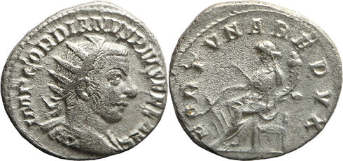 Ancient Roman silver coin of the Emperor Gordian III as Augustus minted in Rome