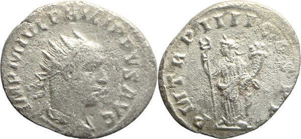 Ancient Roman silver coin of the Emperor Philip I minted in Rome