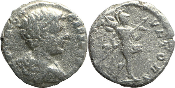Ancient Roman silver denarius of Caracalla as Caesar