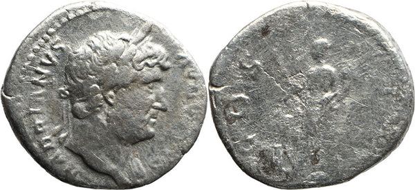 Ancient Roman silver denarius of the Emperor Hadrian minted in Rome
