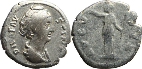 Ancient Roman silver coin of Faustina I minted in Rome