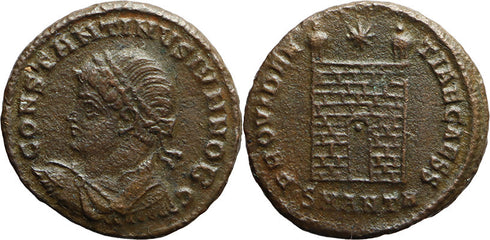 Ancient Roman coin of Constantine II minted in Antioch - Campgate with 12 levels