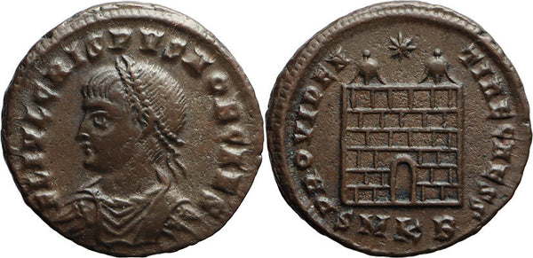 Ancient Roman coin of the Crispus as Caesar minted in Cyzicus - Campgate with 6 levels