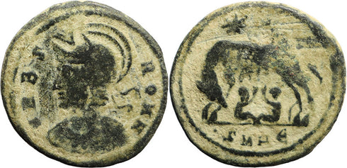 Ancient Roman coin - Commemorative Coin minted in Nicomedia - Wolf and Twins