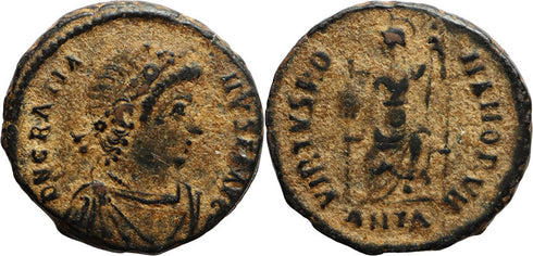 Ancient Roman coin of the Emperor Gratian as Augustus - VIRTVS ROMANORVM