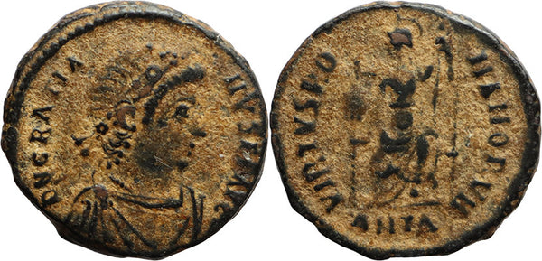 Ancient Roman coin of the Emperor Gratian as Augustus - VIRTVS ROMANORVM