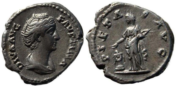 Faustina Senior silver denarius 138-141AD - PIETAS AVG