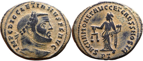 VF++ Ancient Roman coin of the Emperor Diocletian minted in Ticinum