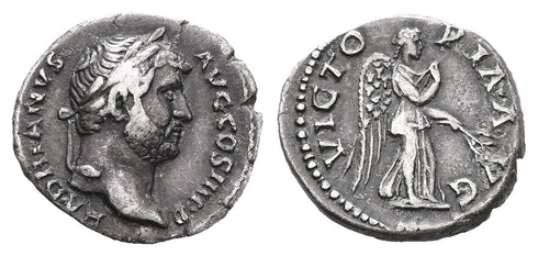 Ancient Roman silver denarius of the Emperor Hadrian minted in Rome