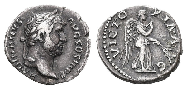 Ancient Roman silver denarius of the Emperor Hadrian minted in Rome