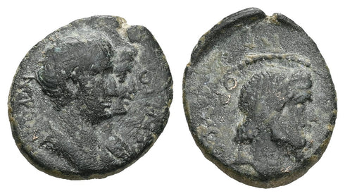 Ancient Roman Provincial coin of the Emperor Nero and Agrippina II minted in Orthosia, Caria