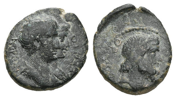 Ancient Roman Provincial coin of the Emperor Nero and Agrippina II minted in Orthosia, Caria