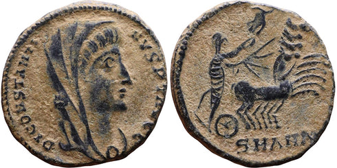 VF++ Ancient Roman coin of Constantine I the Great reaching for the Hand of God