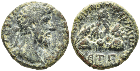 Ancient Roman Provincial coin of the Emperor Marcus Aurelius minted in Caesarea, Cappadocia