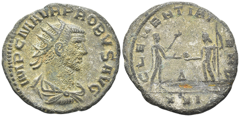 Ancient Roman silvered coin of the Emperor Probus as Augustus minted in Antioch - CLEMENTIA TEMP