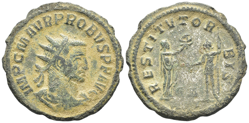 Ancient Roman silvered coin of the Emperor Probus as Augustus minted in Antioch - RESTITVT ORBIS