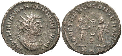 Ancient Roman coin of Maximianus as Augustus 286-305 AD - Jupiter and Hercules