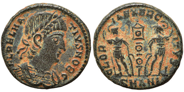 VF+ Ancient Roman coin of Delmatius as Caesar - GLORIA EXERCITVS - Antioch