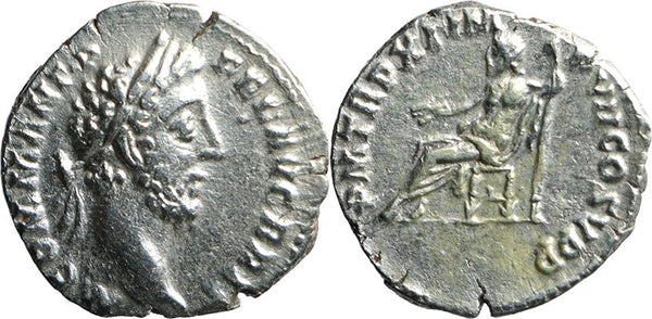 Ancient Roman silver denarius of the Emperor Commodus minted in Rome