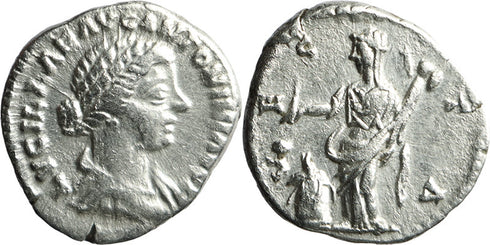 Ancient Roman silver coin of Lucilla as Augusta minted in Rome