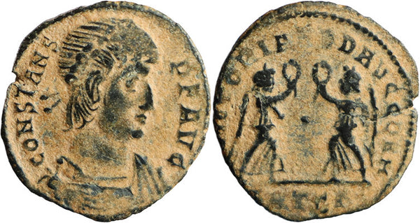 Ancient Roman coin of the Emperor Constans as Augustus - VICTORIAE DD AVGG Q NN