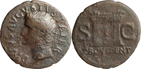 Ancient Roman coin of Augustus 27 BC to 14 AD minted by Tiberius in 31-37 AD