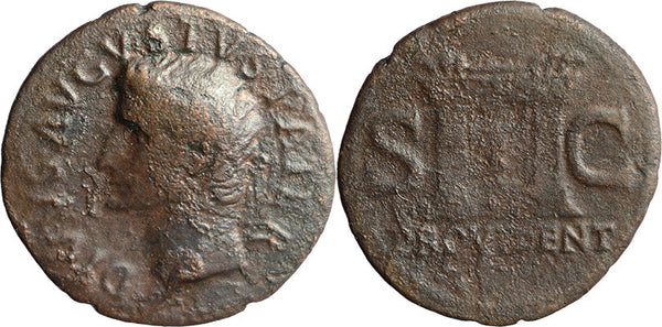 Ancient Roman coin of Augustus 27 BC to 14 AD minted by Tiberius in 31-37 AD