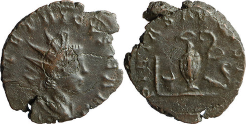 Ancient Roman coin of Tetricus II as Caesar - Sacrifical Implements