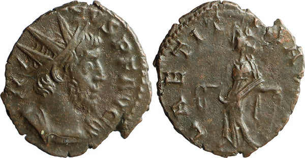 Ancient Roman coin of the Emperor Tetricus I found in England